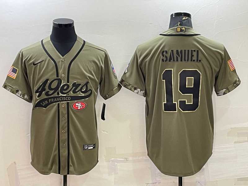 Men%27s San Francisco 49ers #19 Deebo Samuel 2022 Olive Salute to Service Cool Base Stitched Baseball Jersey